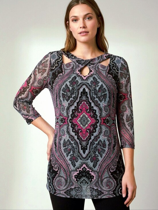 cleo Tops - CLEO Keyhole Paisley Tunic Top size L petites